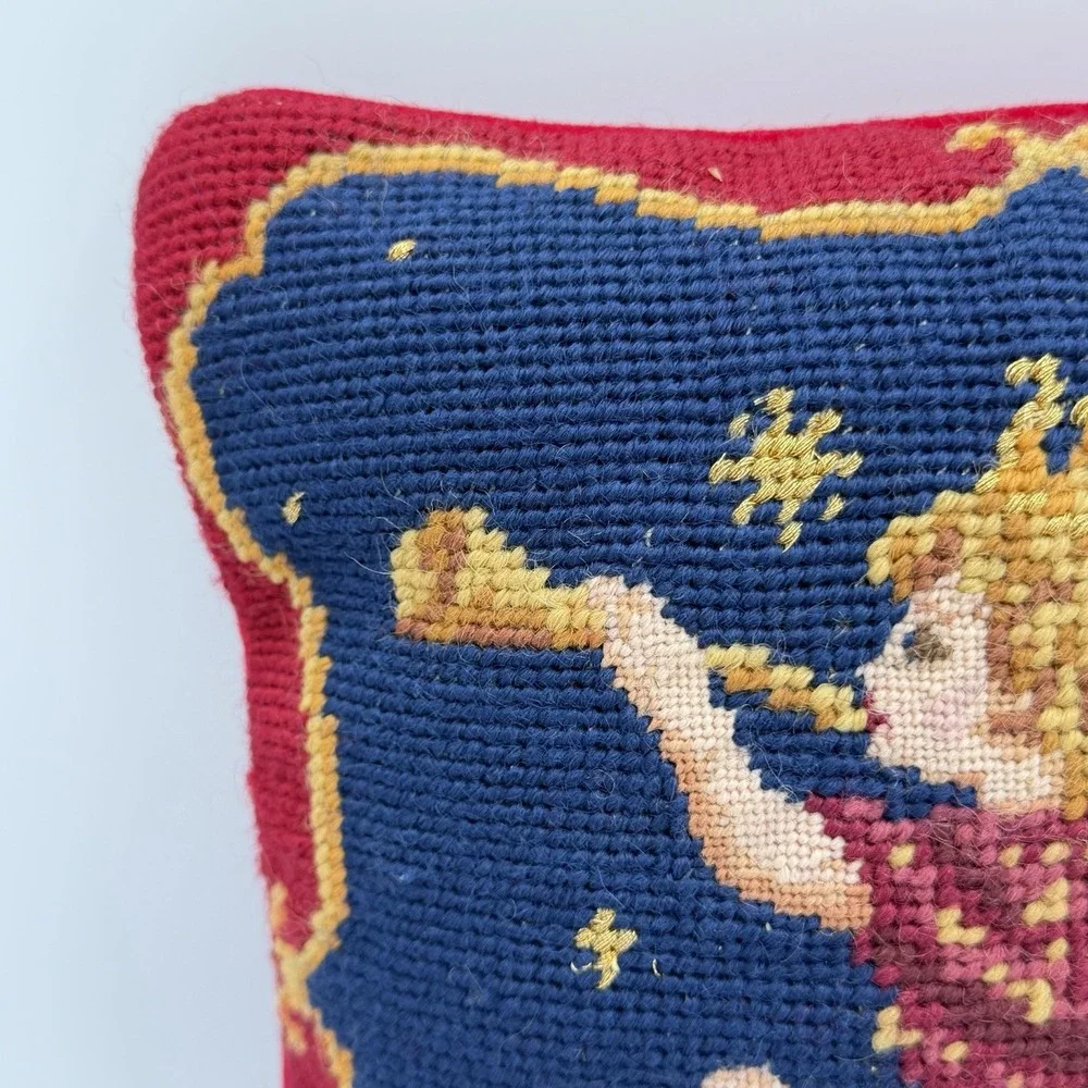VTG Needlepoint Angel Pillow 9x9 Christmas Tapestry Decor Folk Art‎ Cottagecore